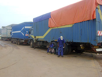 Container trucks await service at Gatuna. Trucks have greately contributed to road transport systems. (File Photo)