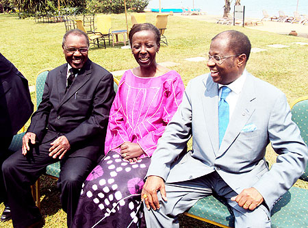 Foreign Ministers from Rwanda, Burundi and DRC sharing a light moment on the sidelines of the meeting in Rubavu yesterday (Photo R Mugabe)