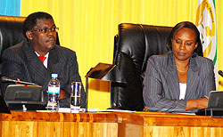 Speaker Rose Mukantabana and her Deputy Dennis Polisi at the final plenary yesterday (Photo F Goodman)