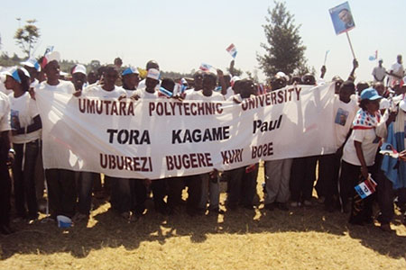 Umutara Polytechnic University students campaigning for RPFu2019s candidate on Thursday (Photo/ D. Ngabonziza)