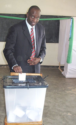 PL's Prosper Higiro voting at APAPER Primary School (Photo B Asiimwe)