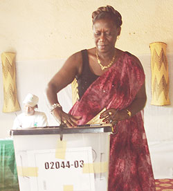 PPC Candidate Alivera Mukabaramba casting her ballot in Remera (Photo Frank Kanyesigye)