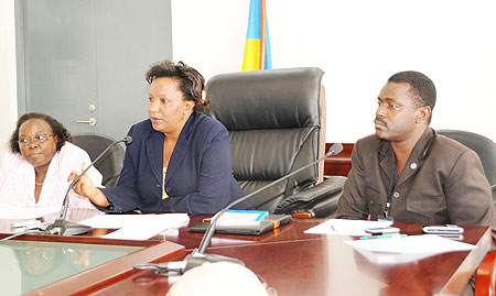 Hon. Catherine Kimura, Dr Sabine Ntakarutimana and Hon. Bernard Mulengani during the press conference. (Photo: F. Goodman)
