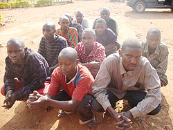 The suspected cattle thieves at the police post at the weekend. (Photo S. Rwembeho).