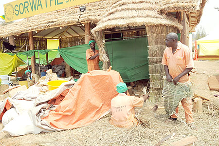  Workers putting final touches on some of the expo stalls yesterday (Photo / J. Mbanda)
