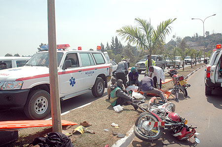 Medics attending to accidents victims, many road accidents have been blamed on motorcyclists (File photo)