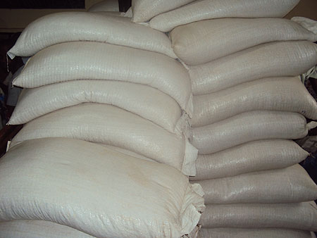 A consignment of the improved maize seed  varieties to be given to farmers. Photo S. Rwembeho.