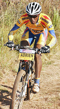 Niyonshuti in action for MTN Energade. The rider will lead Rwandau2019s hunt for honours in Delhi. (Net.Photo)
