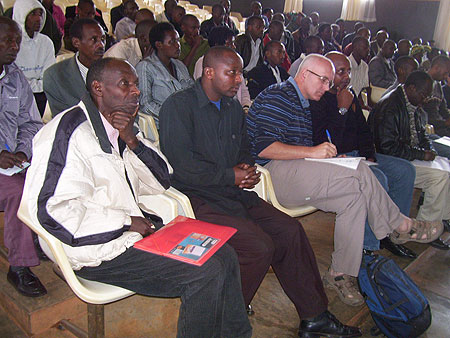 Refugee teachers in a meeting with district authorities and JRS on Tuesday. (Photo  A.Gahene)