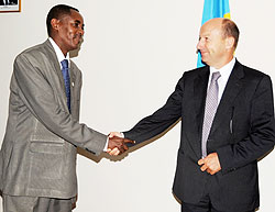 The Executive Secretary of CNLG Jean de Dieu Mucyo with John Hocking yesterday (Photo: F. Goodman)