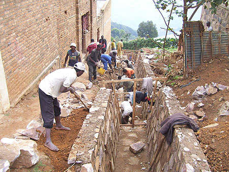 Construction works of the water channel  on Tuesday. Photo A.Gahene