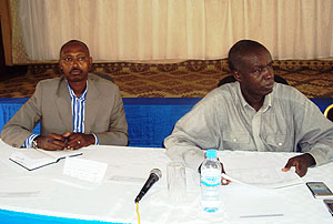 Permanent Secretary Ernest Ruzindaza and Dr. Ephraim Kabaija (L) during the meeting (Photo;S. Rwembeho)