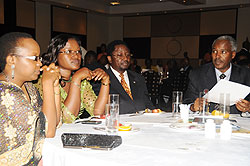 (L-R) Sharon Haba,of MINEDUC,EAC Minister Monique Mukaruliza,Joseph Foumbi of UNICEF  and Charles Murigande Minister of Education at the fundraising dinner on Friday (Photo /T. Kisambira)