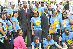 The Minister of Youth, Protais Mitali in a group photo with the participants yesterday (Photo /T. Kisambira)