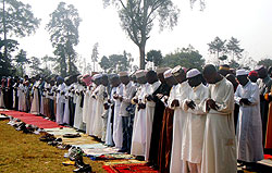 Muslims attending Idd prayers at Huye stadium (Photo: P. Ntambara)