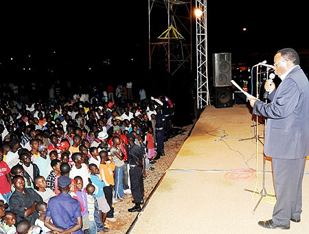The Permanent Secretary in the Ministry of Foreign Affairs, Eugene Munyakayanza speaking at the Launch of International Peace Day at Amahoro stadium on Sunday (Photo; T. Kisambira)