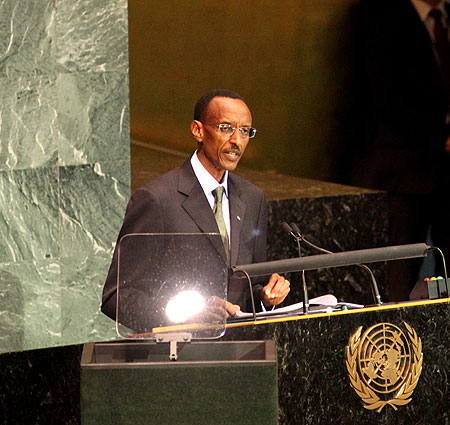 President Kagame addressing the MDG summit in New York, yesterday (Photo/Urugwiro Village)