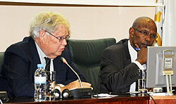 Jonathan Moore and Joseph Karemera during the session at the yesterday (Photo; T. Kisambira)