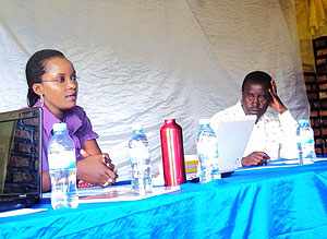 Dr. Karamaga (R) and Denise Uwera (L) during the meeting. (Photo S. Rwembeho)