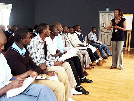 Parfaite Uwera,the programme coordinator  educates students on the issues surrounding genocide and its ideology (Photo: D. Sabiiti)