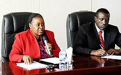 Hon. Marie Mukantabana (L) and deputy speaker Dr. Damascene Ntawukuriryayo during the press conference (Photo; T. Kisambira)