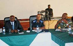 L-R: CGP Emmanuel Gasana, his deputy Stanley Nsabimana and Brig Gen. Jacques Musemakweli during the meeting (Courtesy photo)