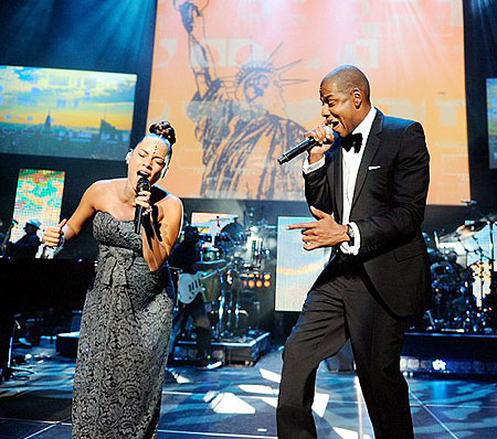 Alicia and Jay-Z provided the entertainment, though Jay-Z looked concerned that Keys might go into labour when hitting the high notes.