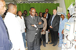 Dr. Richard Sezibera touring the new facility at King Faisal Hospital yesterday (Photo; T. Kisambira)