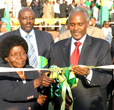 Ugandau2019s Minster of Education, Namirembe Bitamazire (L) with Dr. Charles Murigande openning the Expo yesterday. (Photo; T. Kisambira)