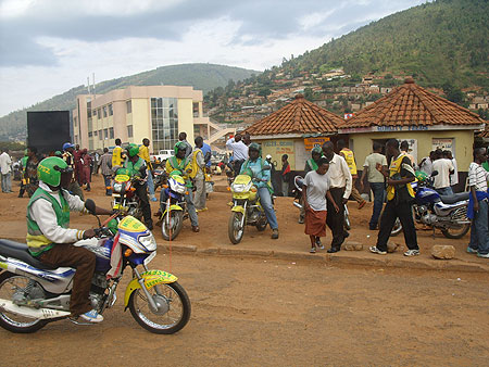 Motorcycle taxi operators in Kigali. Theft of Motocycles has been on the rise (File Photo)