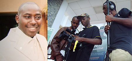 L-R : Went too soon. Claver Shayaka ; In action. Jerome Mugabo ( C) with his camera crew.