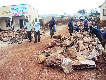 Road construction works under way in Kayonza town. Photo by S. Rwembeho.