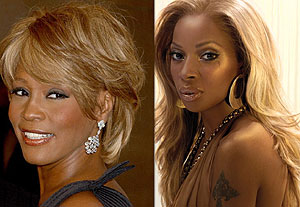 L-R : Mary J.Blige donning one too ; Whitney Houston sporting a wig