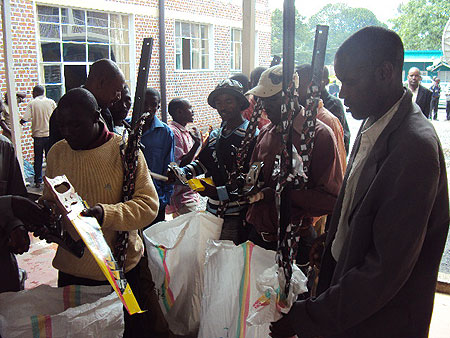 Ex combatants receive the vocational equipment.Photo B Mukombozi