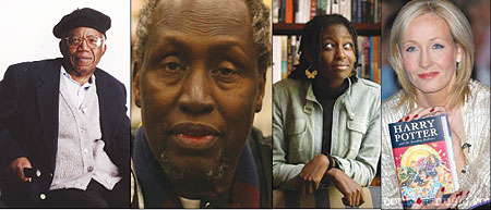 L-R : Chinua Achebe, now paralysed waist down due to a car accident is arguably the most read african author ; Ngugi who writes in his native Kikuyu language has won literary acclaim, with most of his books being translated to English ; Helen Oyeyemi wrot