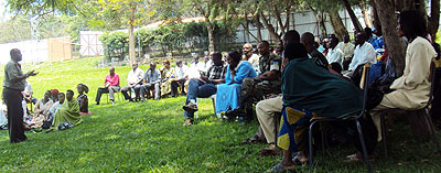 Col. Goodman Ruzibiza (Far left) addressing residents last week (Photo; S. Nkurunziza)