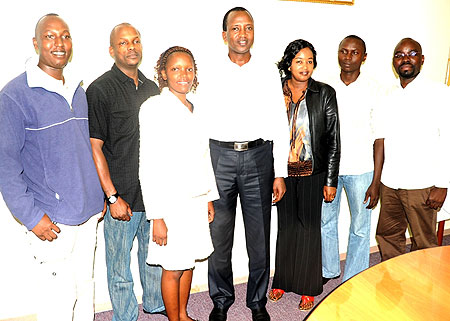 The traveling journalists in a group photo with the Director General in the Ministry of Information, Ignatius Kabagambe yesterday (Photo; J. Mbanda)