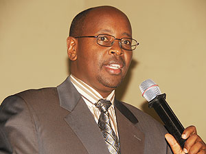 The Minister of Local government, James Musoni addressing the local leaders yesterday (courtesy photo)