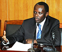 Martin Ngoga addressing a press conference yesterday (Photo; T. Kisambira)