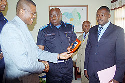 The Commissioner General of Police, Emmanuel Gasana, with some of the visiting delegates at Police headquaters yesterday. (courtesy photo)
