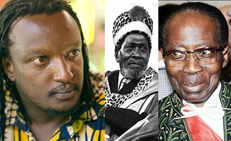 L-R : Binyavanga Wainaina author of satirical How to write about Africa ; Jomo Kenyatta wrote Facing Mt Kenya ; Leopold Senghor