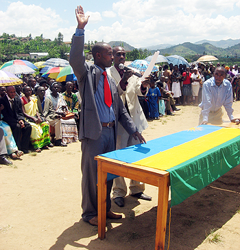 Rubengera Sector Executive Secretary, Emile Rukesha, presiding over the function (Photo; S. Nkurunziza)