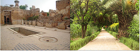 L-R : A Pool in the Chellah Ruins ; Chellah Garden