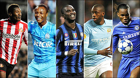 Gyan, Ayew, Eto'o, Toure and Drogba have been nominated for the BBC African Footballer of 2010