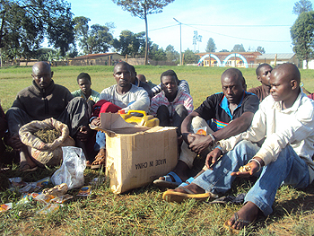 Suspected Marijuana dealers paraded by police yesterday (Photo; S. Rwembeho)