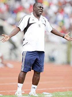 FRUSTRATED MAN: Amavubi head coach Sellas Tetteh was a frustrated man on the touchline. (Photo: B. Mugabe)