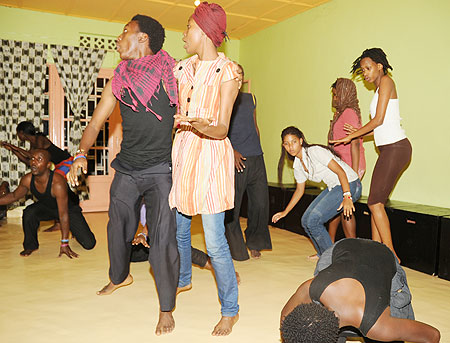 Actors rehearsing u2018Pambazukau2019. (All photos by J. Mbanda)