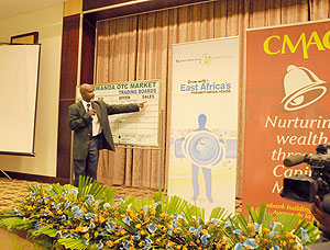Celestine Rwabukumba, the Operations Manager of CMAC introducing NMG on the ROTC market last month (file photo)