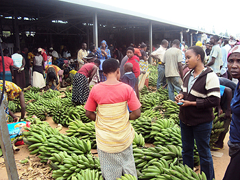 Nyamata main market. Farmers tend to sell all food and don't stock enough for future use. (Photo S. Rwembeho).