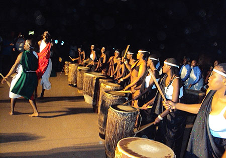 Ingoma Nshya women drummers and Burundians performing at the opening of the festival  (Photo J.P Bucyensenge)